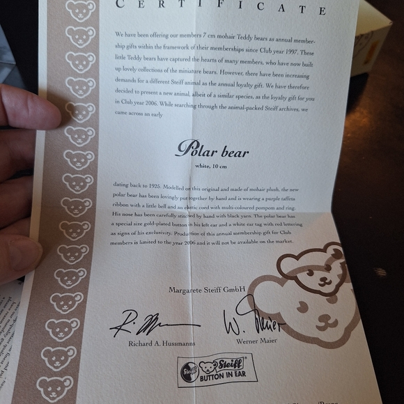 Steiff Polar Bear 2006 Steiff Club - Picture 5 of 10